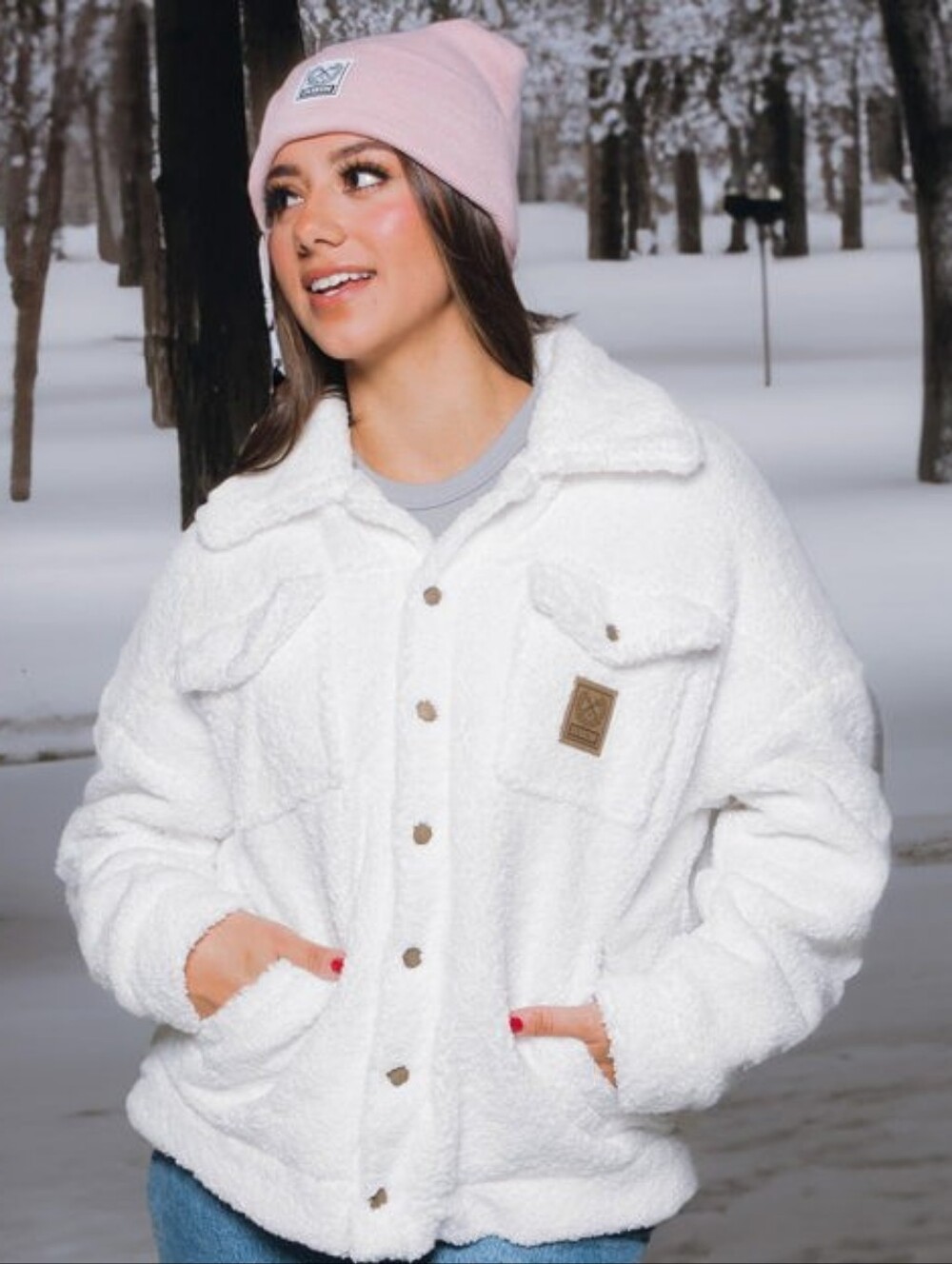 Dixxon The Coco white sherpa jacket snap button front fleece women's Size medium